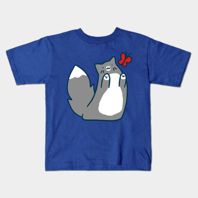 Gray Tuxedo Cat and Butterfly Kids T-Shirt by saradaboru